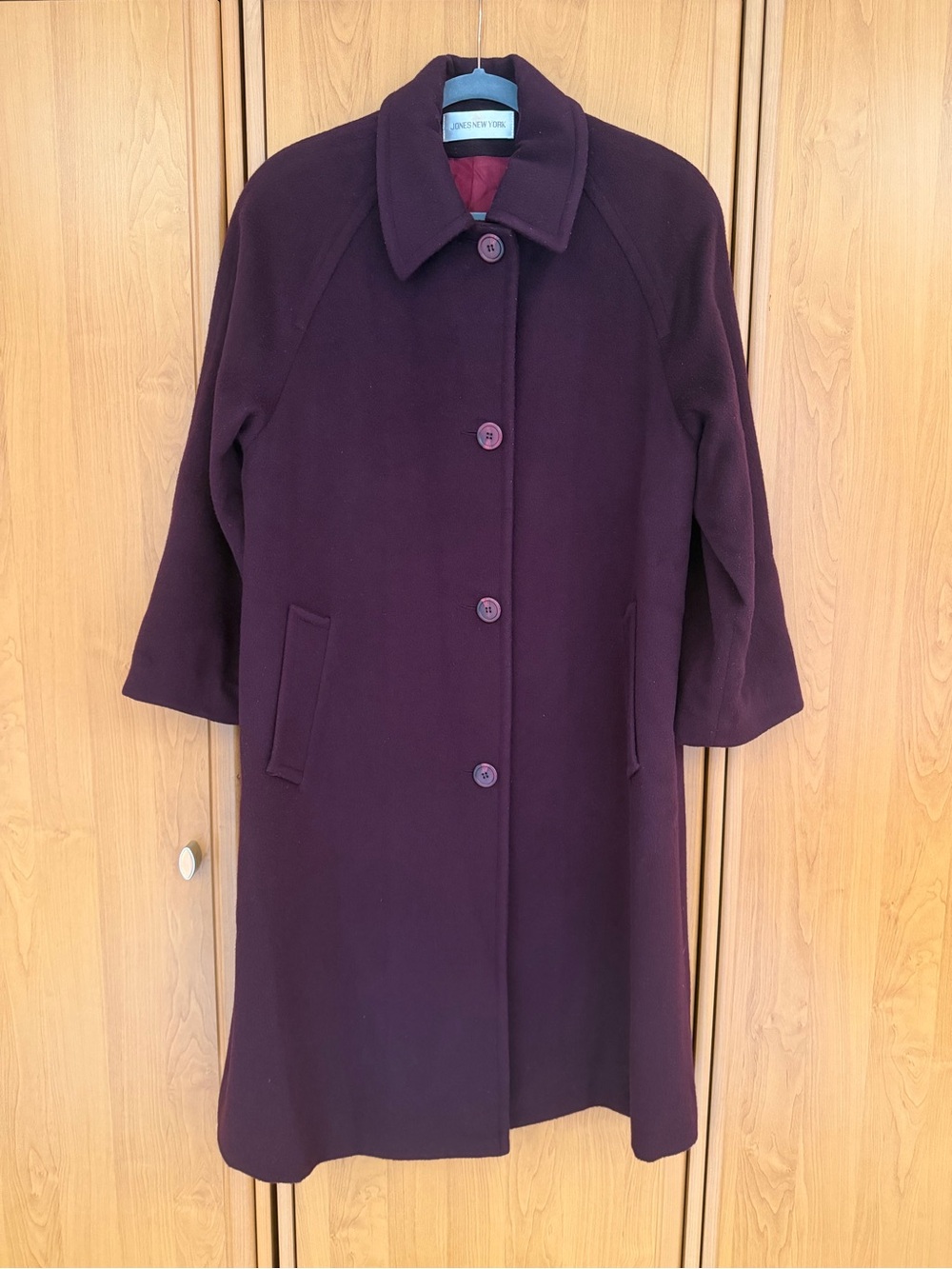 Vintage Jones New York 100% Wool Peacoat Plum Purple